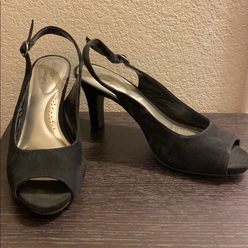Black peep toe heels. Size 9W
